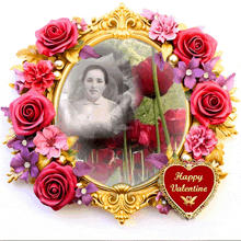 a valentine 's day frame with roses and a heart that says happy valentine