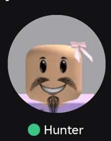 a picture of a man with a mustache and a bow in his hair is labeled hunter