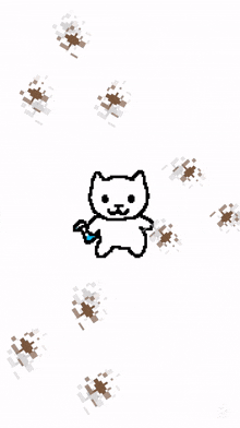 a pixel art drawing of a cat holding a bottle and a bottle of water