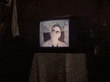 a picture of a man in sunglasses is on a television screen