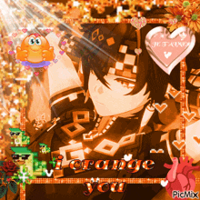 a picture of a boy with the words " je t'aime " written on it