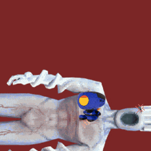 a pixel art of a blue robot with a yellow eye