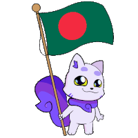 a cartoon cat holding a green flag with a red circle on it