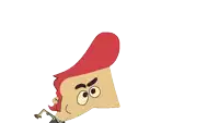 a cartoon drawing of a man with red hair and a cross on his chest