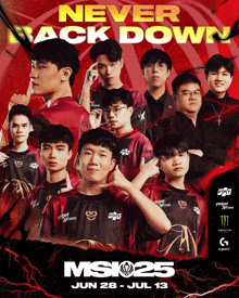 a group of young men standing next to each other with the words never back down on the top
