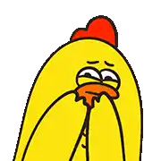 a cartoon chicken with a red crest is crying with its mouth open .