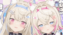 two anime girls are standing next to each other and one has a bandage in her hair
