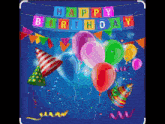 a birthday greeting card with balloons and a banner that says happy birthday