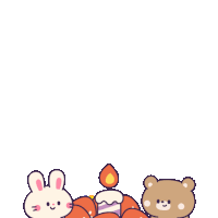 a birthday card with a bunny and a teddy bear sitting on a cake