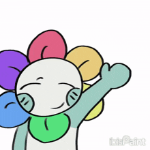 a cartoon drawing of a flower with a rainbow of colors