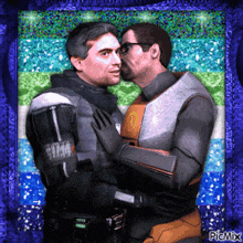 a picture of two men kissing with the word picmix in the corner