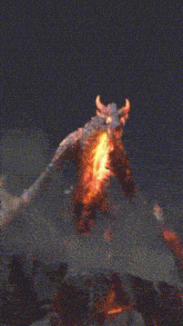 a painting of a dragon with flames coming out of it