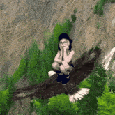 a woman sits on the back of a large bird
