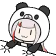 a cartoon girl wearing a panda hat is sitting on a bed .