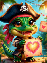 an illustration of a crocodile wearing a pirate hat and holding a sign that says silence