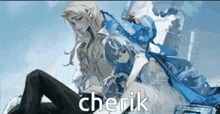 a man and a woman are sitting next to each other in a painting with the word cherik on the bottom .
