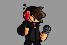 a cartoon character wearing headphones and a microphone