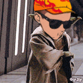 a gif of a person wearing sunglasses and a yellow hat with the word gif on it
