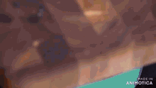 a close up of a piece of food on a wooden cutting board with the words made in animatica on the bottom