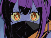 a drawing of a girl with purple hair and yellow eyes