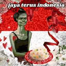 a picture of a woman with the words jaya terus indonesia on the bottom