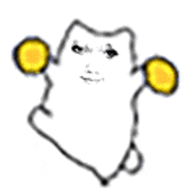 a black and white drawing of a cat holding two yellow balls in its hands .