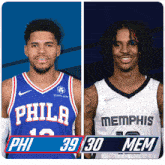 a philadelphia basketball player and a memphis basketball player are shown