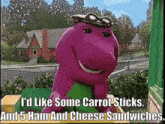 Barney The Dinosaur Carrot Sticks GIF - Barney The Dinosaur Carrot Sticks Ham And Cheese Sandwiches GIFs
