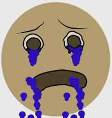 a drawing of a crying face with blue tears coming out of its eyes