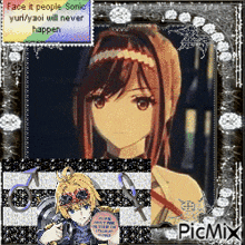 a picture of a girl with a caption that says face it people sonic yun/yaoi will never happen