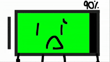 a green screen with a sad face on it is sitting on a table .