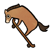 a cartoon horse is riding a skateboard with a stick