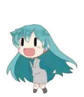 a cartoon of a girl with long blue hair and an apron