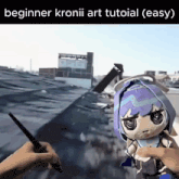 a beginner kronii art tutorial ( easy ) is being taught by a person holding a stuffed animal .