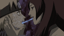 a cartoon of a man and a woman looking at each other with a blue light coming out of their mouths