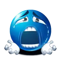 a blue smiley face is crying with tears running down its face