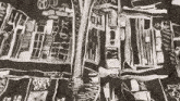 a black and white drawing of a city with the letters x and y