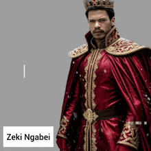 a man in a king 's costume with the name zeki ngabei on the bottom
