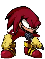 knuckles the echidna from sonic the hedgehog is holding a microphone and singing into it .