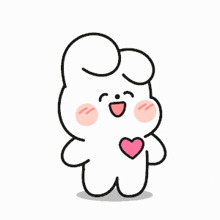 a cartoon rabbit is holding a pink heart in its hand .