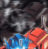 a cartoon drawing of a robot with a blue head and a red body