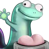 a cartoon lizard is sitting on a button and smiling