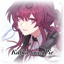 a picture of a girl with purple hair and the words kafka loves pie