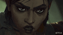 a close up of a person 's face with a netflix logo in the background