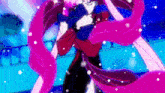 a cartoon of a girl with a pink ribbon around her waist