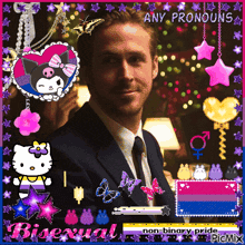 a picture of a man in a suit and tie with the words " any pronouns " at the top