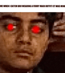 a man wearing a furry maid outfit has red eyes