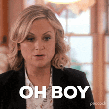 a woman is saying oh boy in a peacock ad