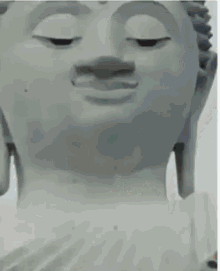 a close up of the face of a buddha statue