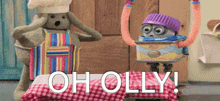 two stuffed animals are standing next to each other and the words holly are on a checkered tablecloth